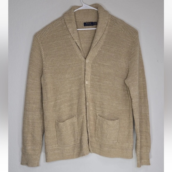 Polo Ralph Lauren Oatmeal Beige Cotton Shawl Collar Cardigan Sweater Size XL